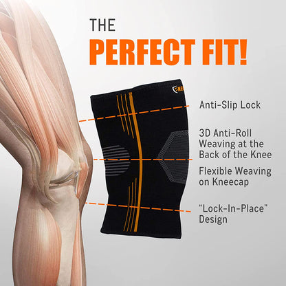 ® - Compression Knee Sleeves, Medical - Grade Knee Compression Sleeve Women and Men for Crossfit to Reduce Knee Pain In, Weightlifting, and Gym Knee Support, Orange, Small, Pack of 2 - WalkerTFitness