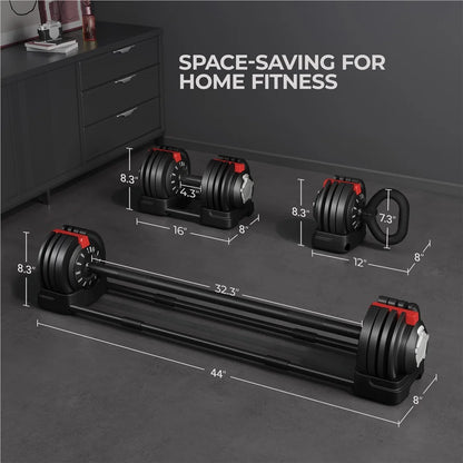 Adjustable Anti - Slip 3 - In - 1 Nylon Dumbbell Weight Set, 7 - 52.5Lbs, (Black & Red) - WalkerTFitness