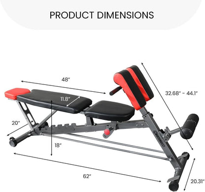 Multi - Functional FID Weight Bench for Full All - In - One Body Workout – Hyper Back Extension, Roman Chair, Adjustable Ab Sit up Bench, Incline Decline Bench, Flat Bench - WalkerTFitness