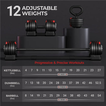 Adjustable Anti - Slip 3 - In - 1 Nylon Dumbbell Weight Set, 7 - 52.5Lbs, (Black & Red) - WalkerTFitness
