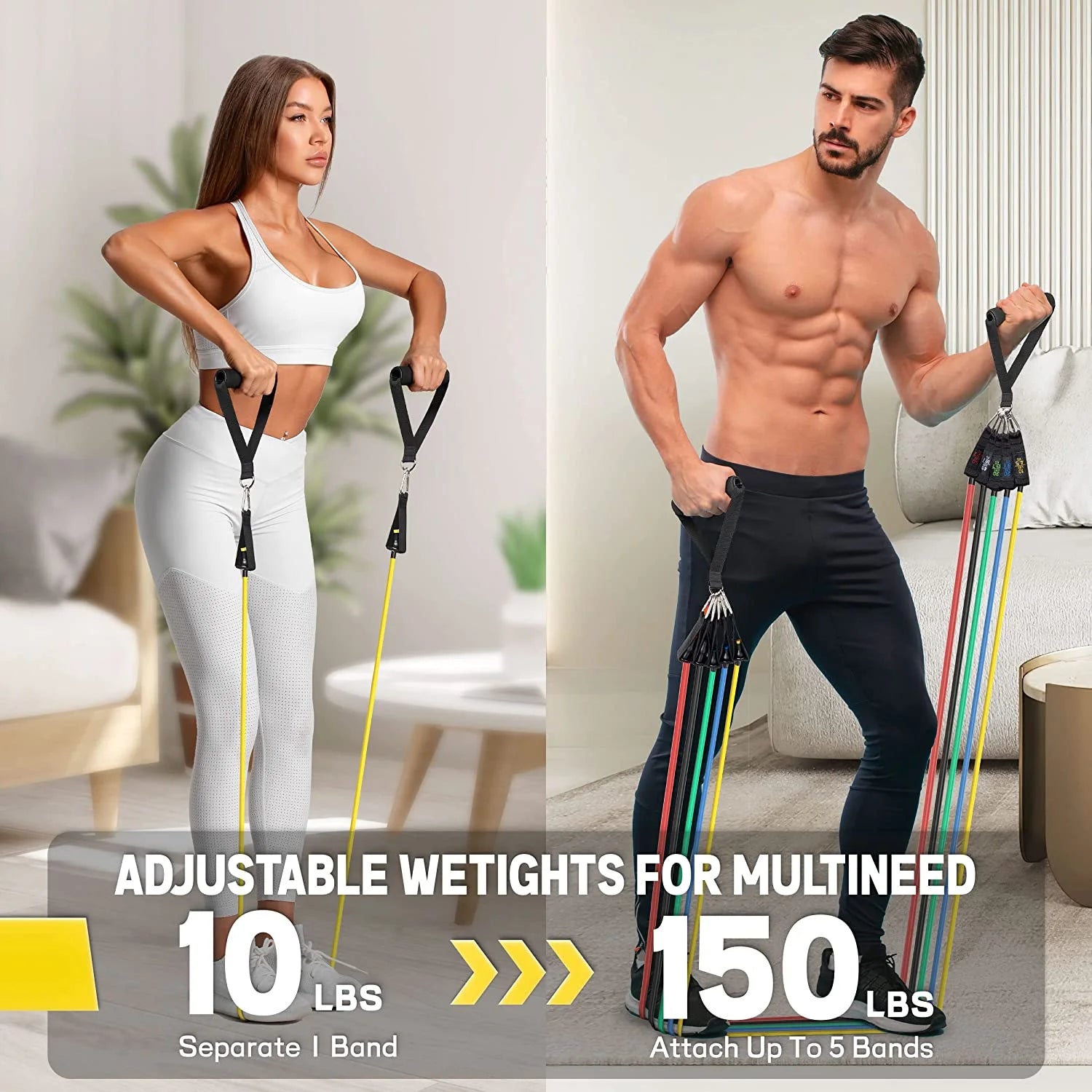 150Lbs Resistance Bands for Working Out, Exercise Bands, Workout Bands, Resistance Bands Set with Handles for Men Women , Weights for Strength Training Equipment at Home - WalkerTFitness