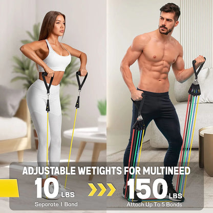 150Lbs Resistance Bands for Working Out, Exercise Bands, Workout Bands, Resistance Bands Set with Handles for Men Women , Weights for Strength Training Equipment at Home - WalkerTFitness