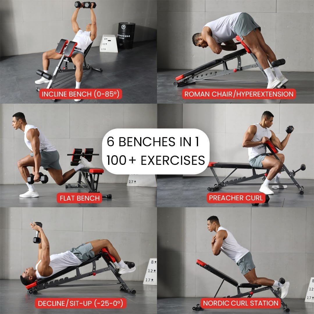 Multi - Functional FID Weight Bench for Full All - In - One Body Workout – Hyper Back Extension, Roman Chair, Adjustable Ab Sit up Bench, Incline Decline Bench, Flat Bench - WalkerTFitness