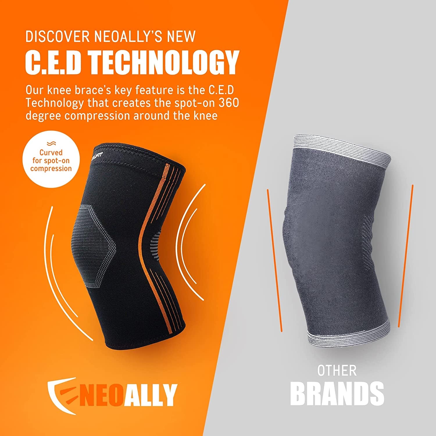 ® - Compression Knee Sleeves, Medical - Grade Knee Compression Sleeve Women and Men for Crossfit to Reduce Knee Pain In, Weightlifting, and Gym Knee Support, Orange, Small, Pack of 2 - WalkerTFitness