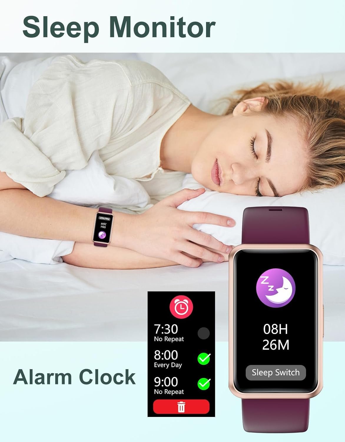 Fitness Tracker No Bluetooth No APP No Phone Needed, Fitness Watch for Men and Women Parents IP68 Waterproof with Full Touch Screen Steps Calories Counter Sleep Tracker Alarm Clocks (Purple) - WalkerTFitness