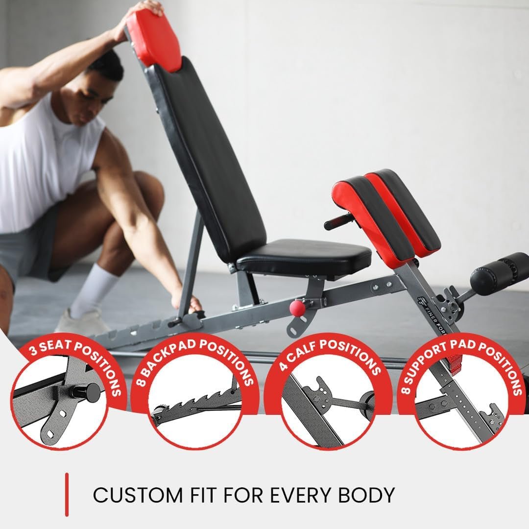Multi - Functional FID Weight Bench for Full All - In - One Body Workout – Hyper Back Extension, Roman Chair, Adjustable Ab Sit up Bench, Incline Decline Bench, Flat Bench - WalkerTFitness