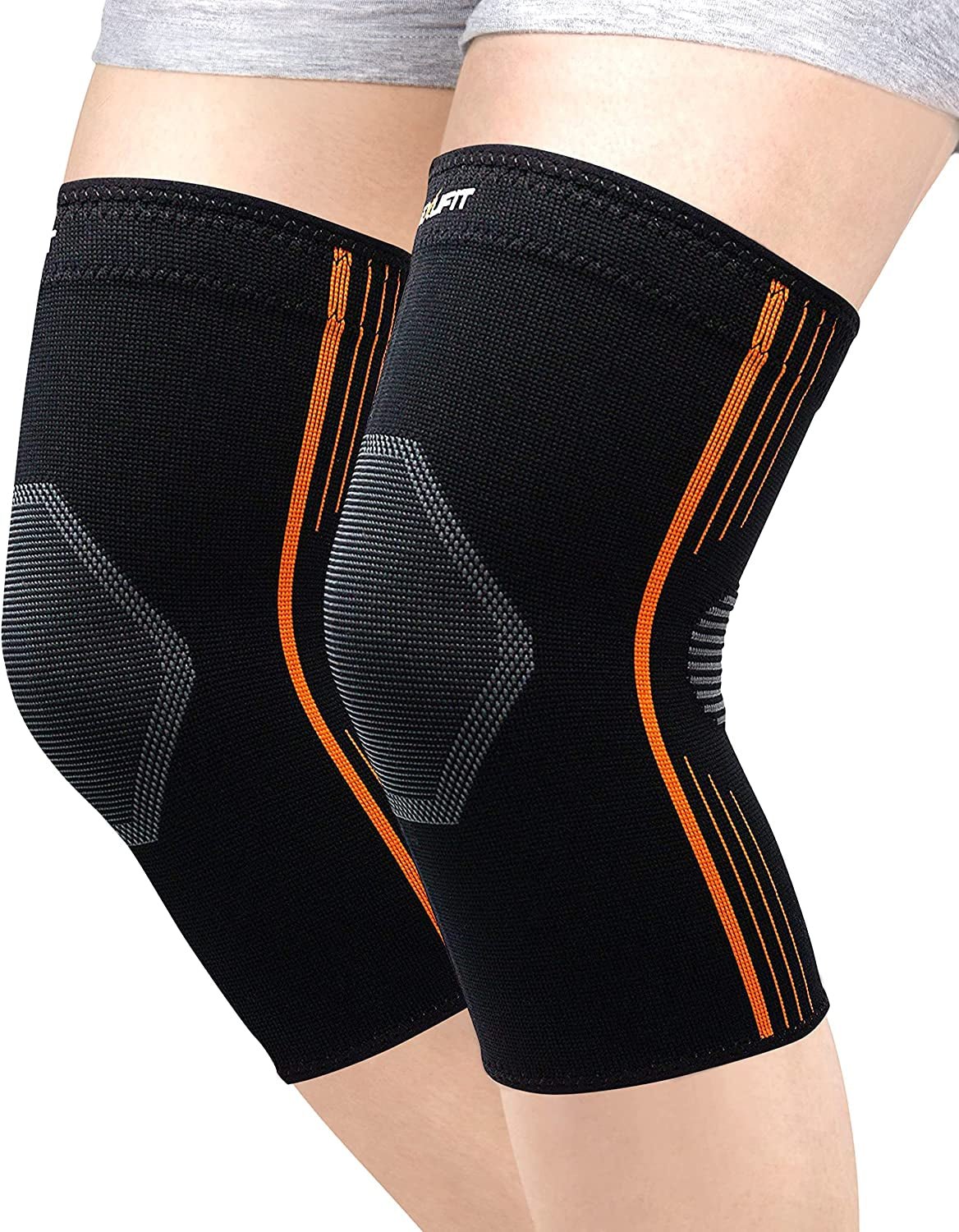 ® - Compression Knee Sleeves, Medical - Grade Knee Compression Sleeve Women and Men for Crossfit to Reduce Knee Pain In, Weightlifting, and Gym Knee Support, Orange, Small, Pack of 2 - WalkerTFitness