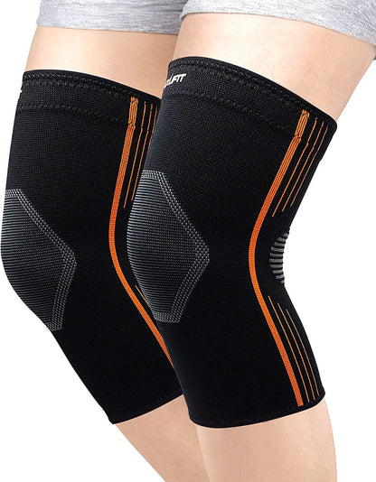 ® - Compression Knee Sleeves, Medical - Grade Knee Compression Sleeve Women and Men for Crossfit to Reduce Knee Pain In, Weightlifting, and Gym Knee Support, Orange, Small, Pack of 2 - WalkerTFitness