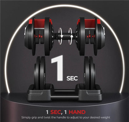 Adjustable Anti - Slip 3 - In - 1 Nylon Dumbbell Weight Set, 7 - 52.5Lbs, (Black & Red) - WalkerTFitness