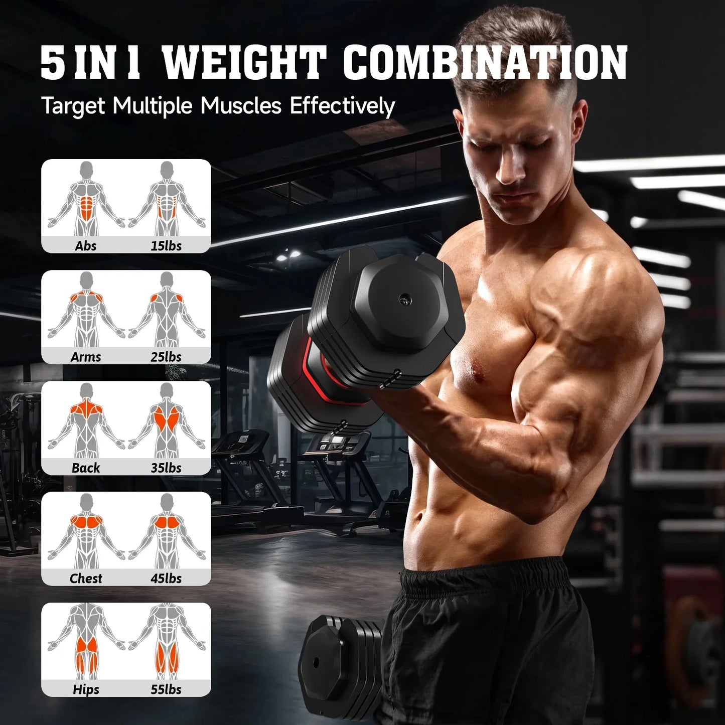 110LB Adjustable Dumbbells with High Quality Tray 15Lb to 55Lb Adjustable Dumbbell for Home Gym Exercise Equipment - WalkerTFitness