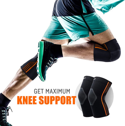 ® - Compression Knee Sleeves, Medical - Grade Knee Compression Sleeve Women and Men for Crossfit to Reduce Knee Pain In, Weightlifting, and Gym Knee Support, Orange, Small, Pack of 2 - WalkerTFitness