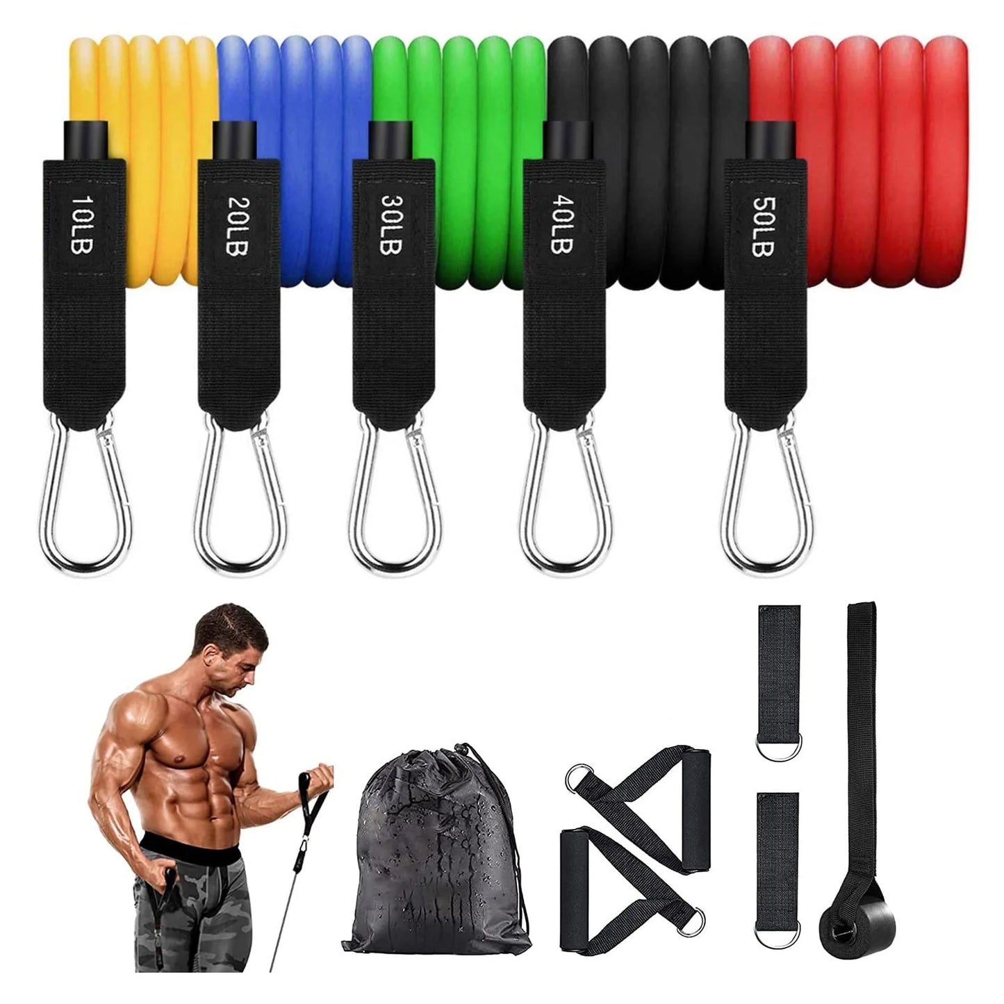 150Lbs Resistance Bands for Working Out, Exercise Bands, Workout Bands, Resistance Bands Set with Handles for Men Women , Weights for Strength Training Equipment at Home - WalkerTFitness