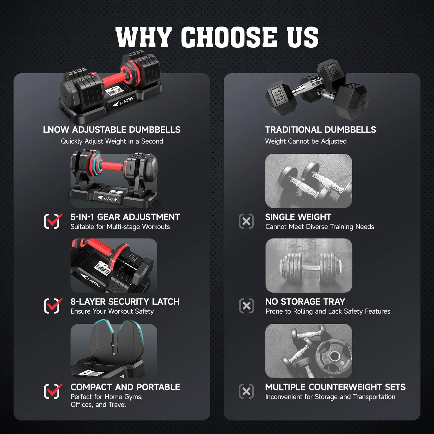 110LB Adjustable Dumbbells with High Quality Tray 15Lb to 55Lb Adjustable Dumbbell for Home Gym Exercise Equipment - WalkerTFitness