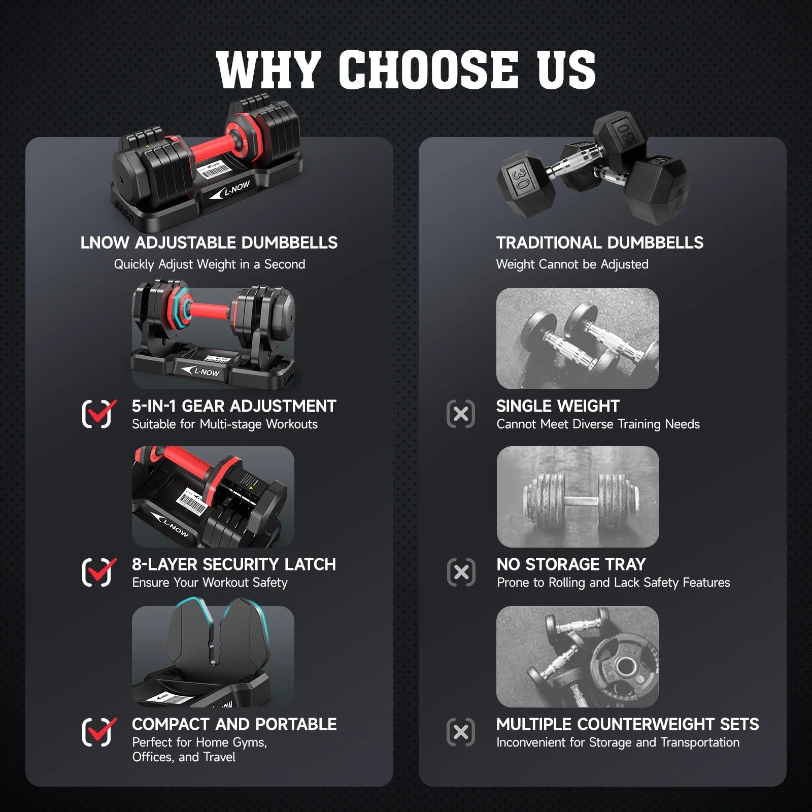 110LB Adjustable Dumbbells with High Quality Tray 15Lb to 55Lb Adjustable Dumbbell for Home Gym Exercise Equipment - WalkerTFitness