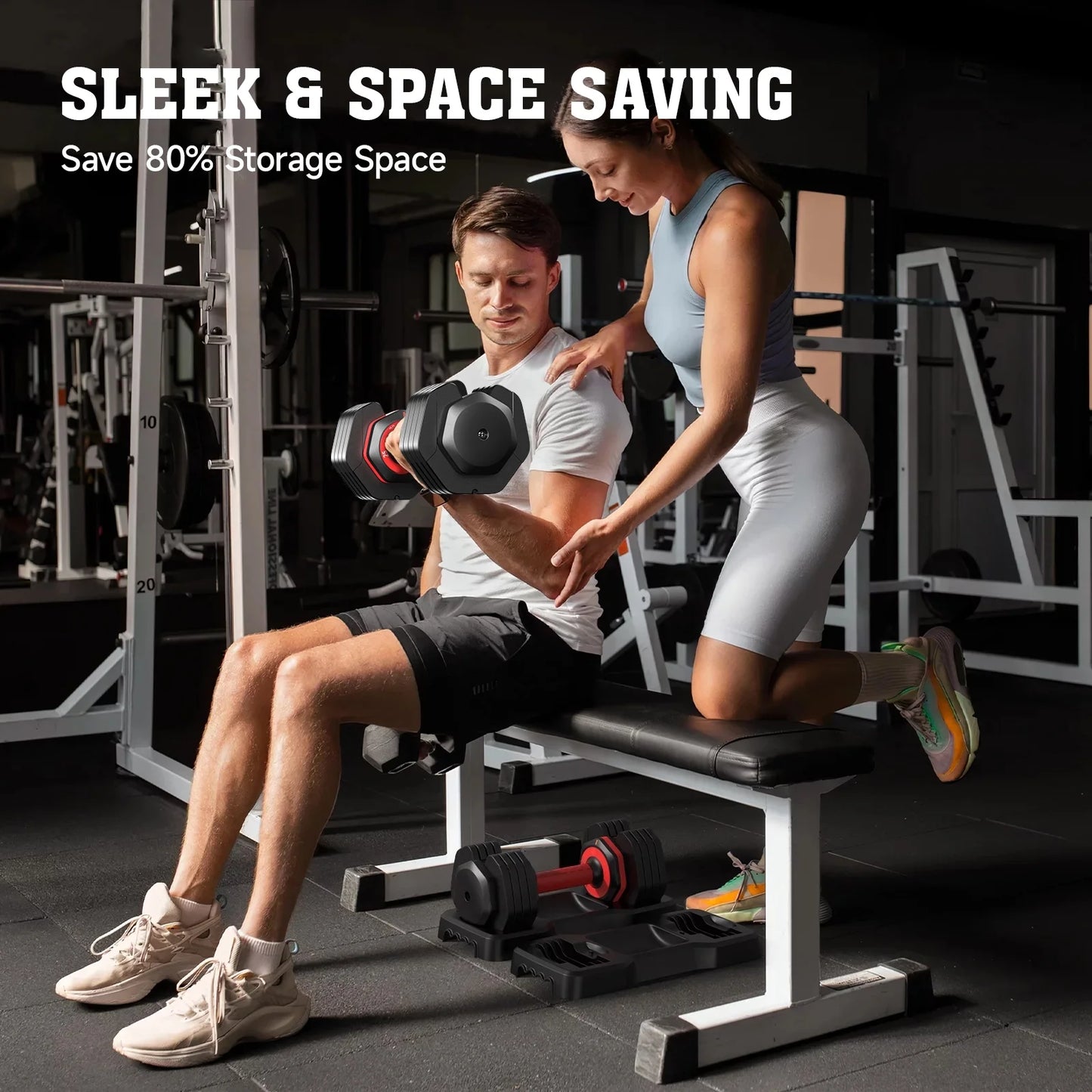 110LB Adjustable Dumbbells with High Quality Tray 15Lb to 55Lb Adjustable Dumbbell for Home Gym Exercise Equipment - WalkerTFitness