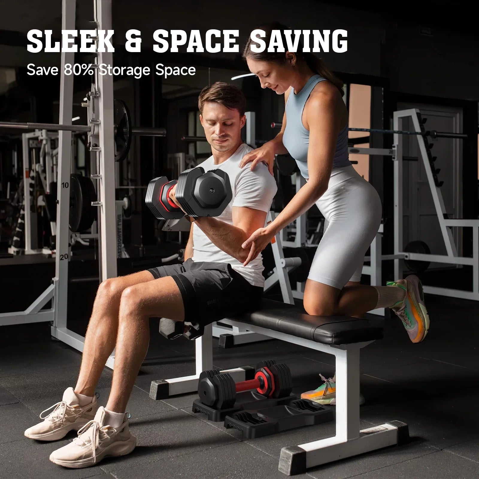 110LB Adjustable Dumbbells with High Quality Tray 15Lb to 55Lb Adjustable Dumbbell for Home Gym Exercise Equipment - WalkerTFitness