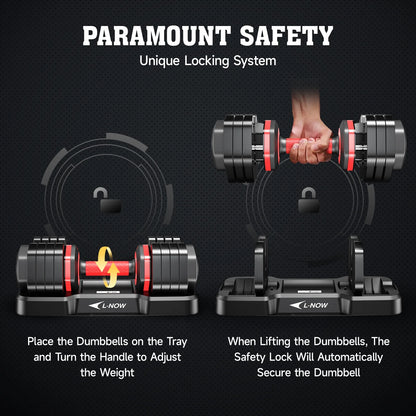 110LB Adjustable Dumbbells with High Quality Tray 15Lb to 55Lb Adjustable Dumbbell for Home Gym Exercise Equipment - WalkerTFitness